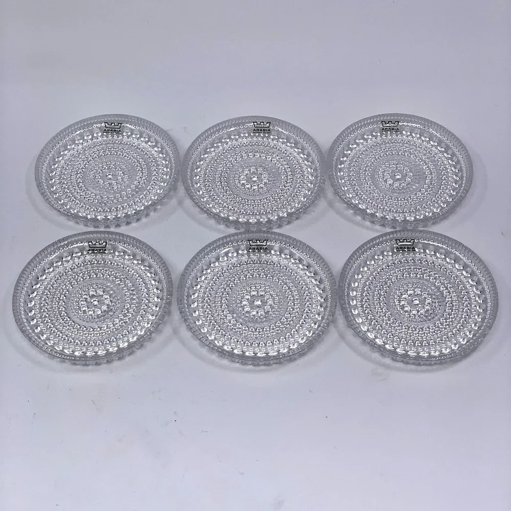 Set of 6 Arabia Finland Oiva Toikka Kastehelmi Dew Drop Glass Coasters Hobnail